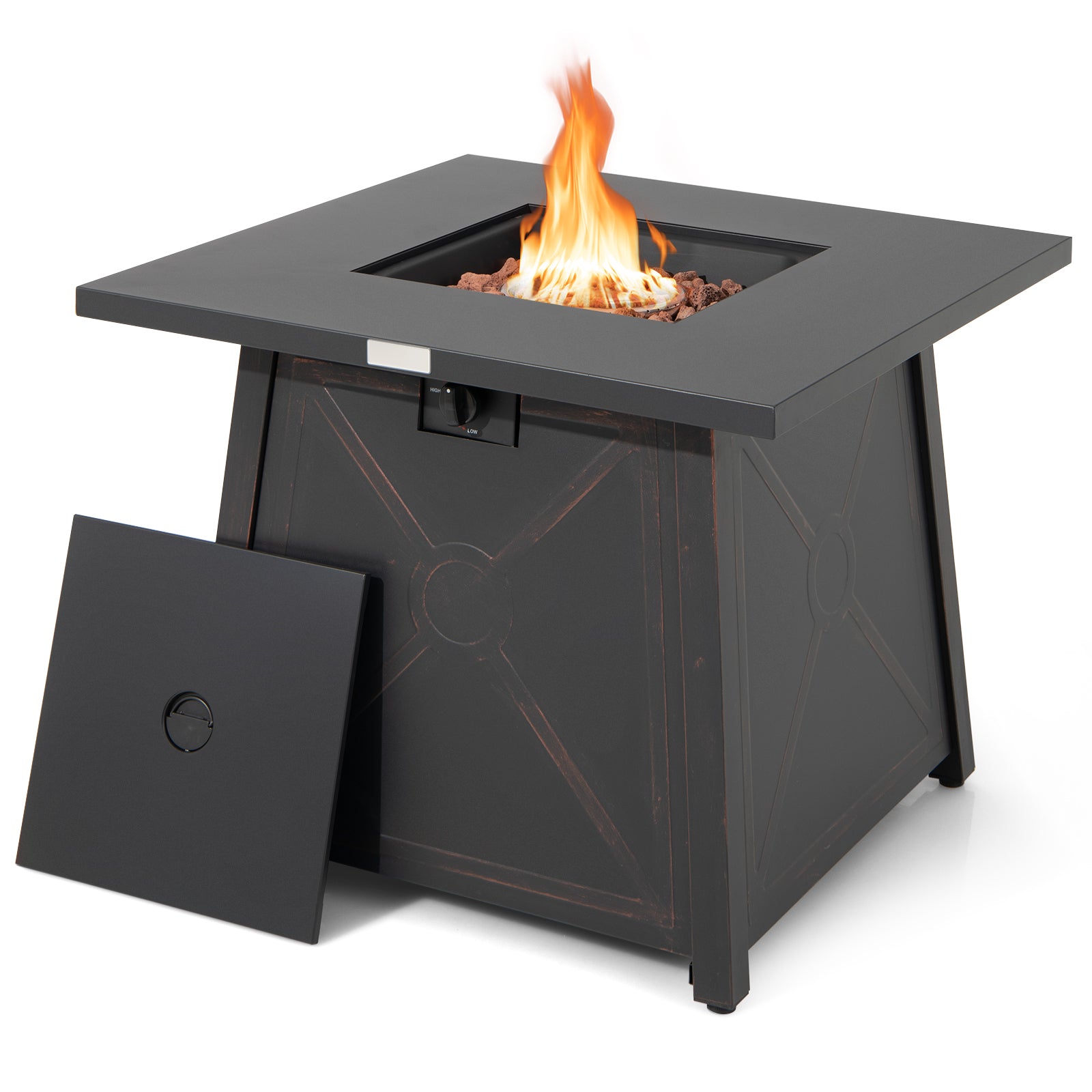 30 Inch Square Propane Gas Fire Table with Waterproof Cover, Black Fire Pits at Gallery Canada