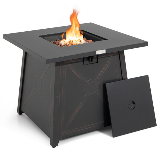 30 Inch Square Propane Gas Fire Table, Waterproof Cover, Black Fire Pits Black at Gallery Canada