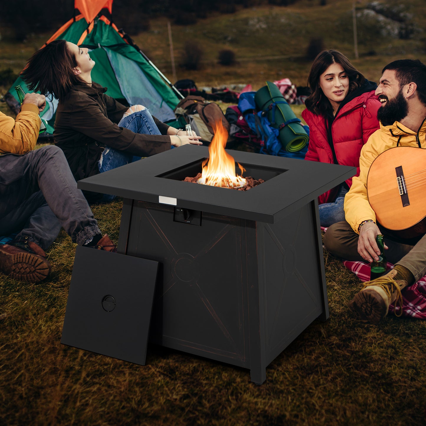 30 Inch Square Propane Gas Fire Table with Waterproof Cover, Black Fire Pits at Gallery Canada