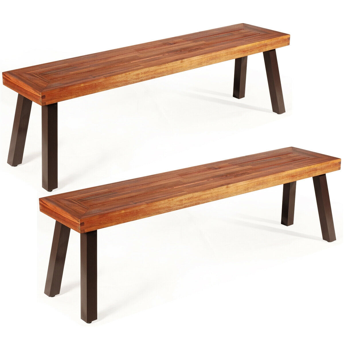 Set Of 2 Patio Acacia Wood Dining Bench Outdoor Benches at Gallery Canada