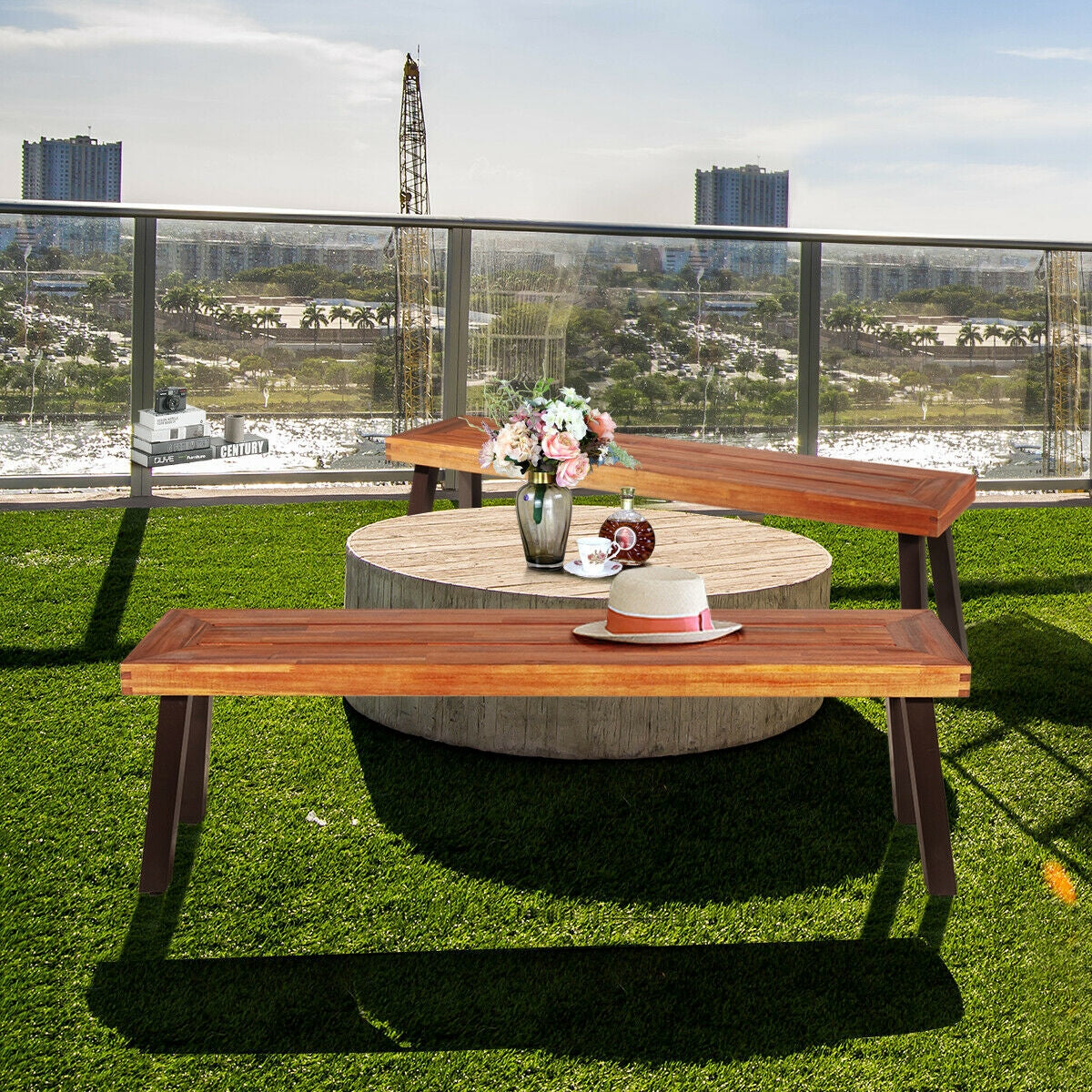 Set of 2 Patio Acacia Wood Dining Bench Outdoor Benches at Gallery Canada