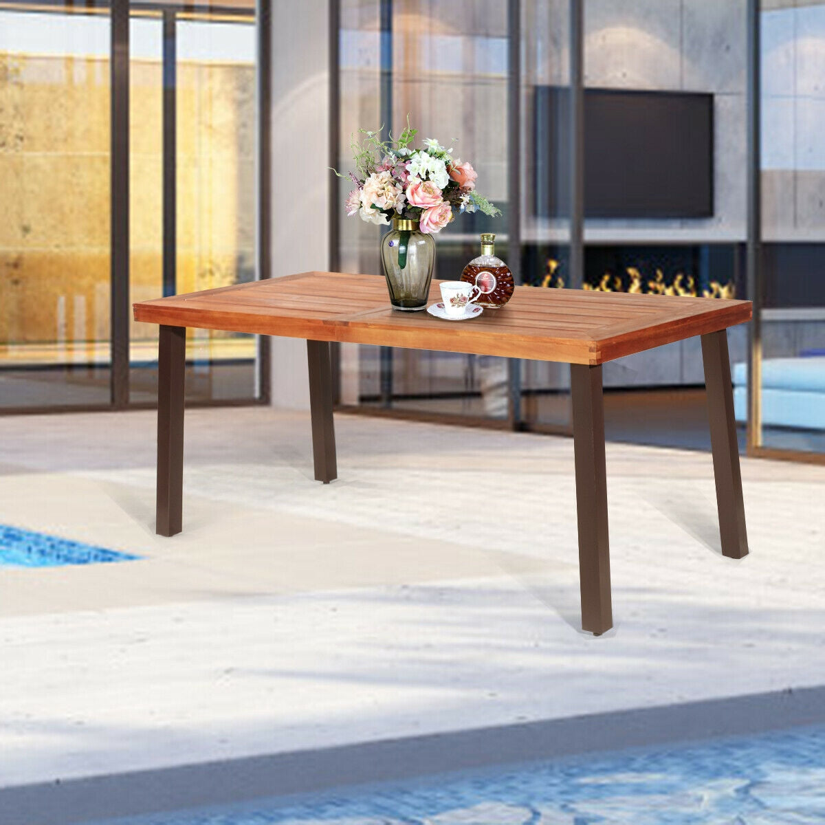Rectangular Acacia Wood Rustic Dining Furniture Table , Brown Patio Dining Tables at Gallery Canada
