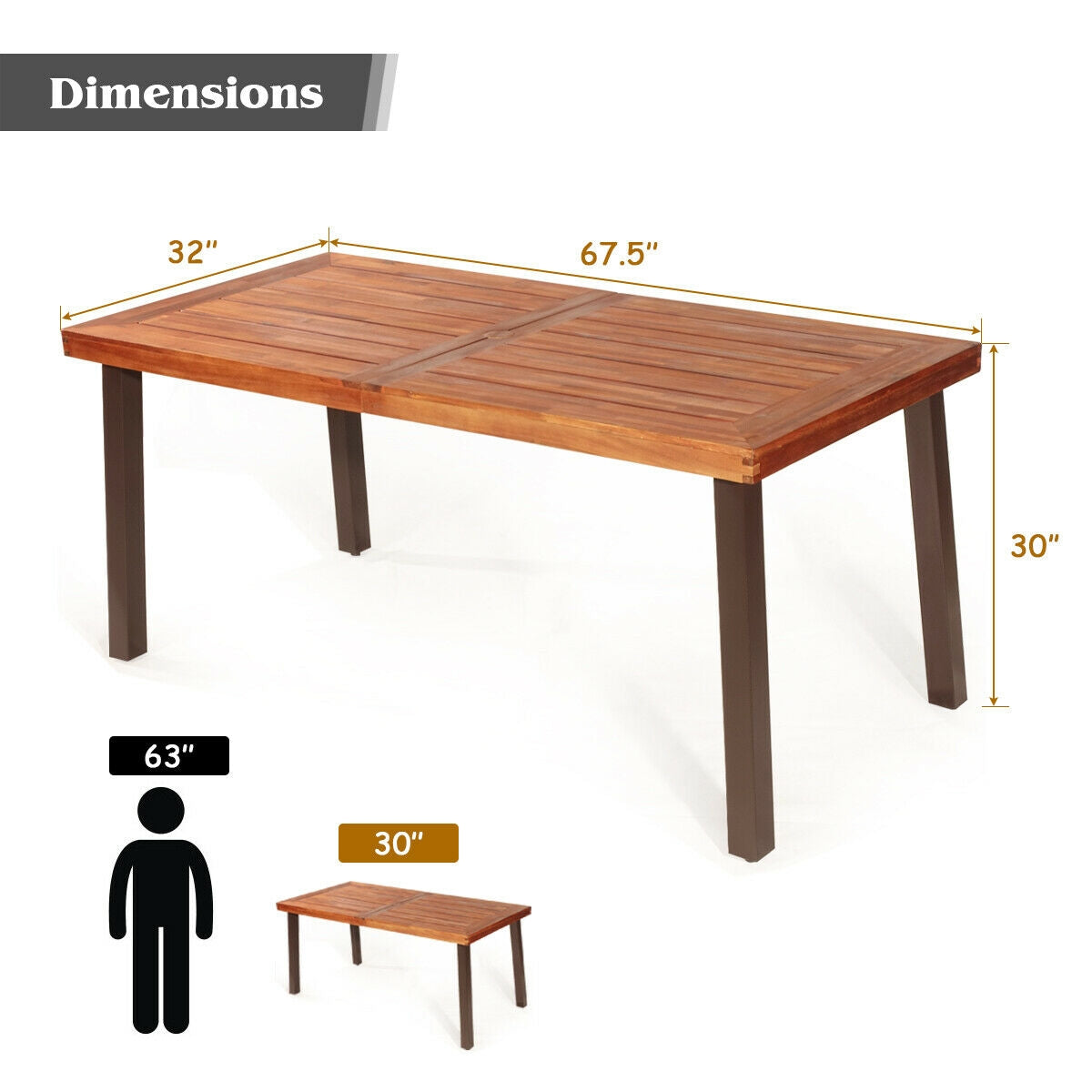 Rectangular Acacia Wood Rustic Dining Furniture Table , Brown Patio Dining Tables at Gallery Canada