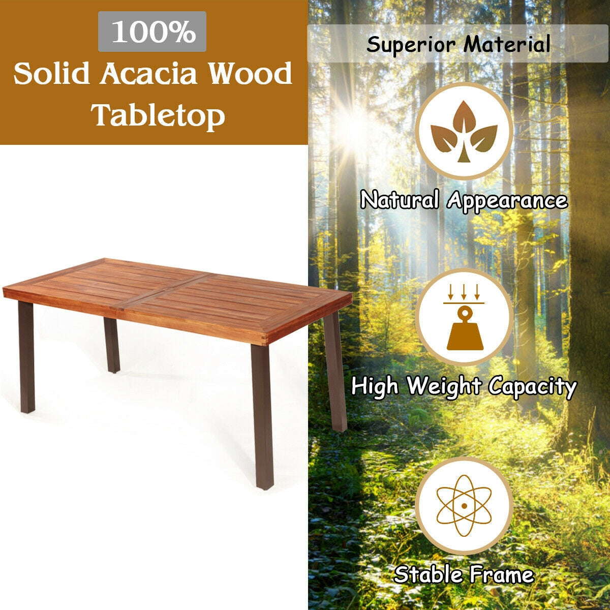 Rectangular Acacia Wood Rustic Dining Furniture Table , Brown Patio Dining Tables at Gallery Canada