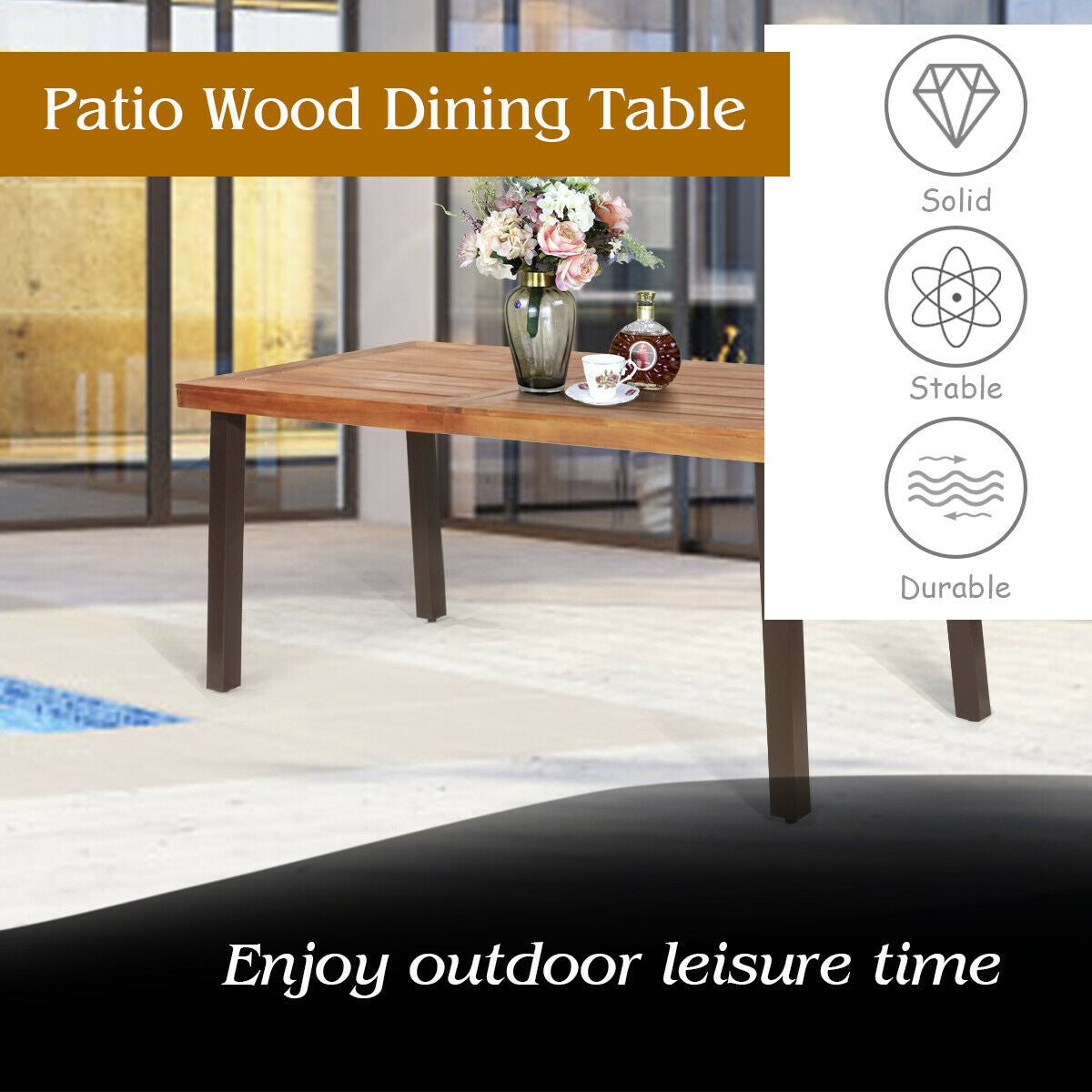 Rectangular Acacia Wood Rustic Dining Furniture Table , Brown Patio Dining Tables at Gallery Canada