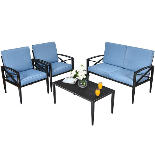 4-Piece Patio Set, Aluminum Frame, Cushioned Sofa, Black Patio Conversation Sets Black at Gallery Canada