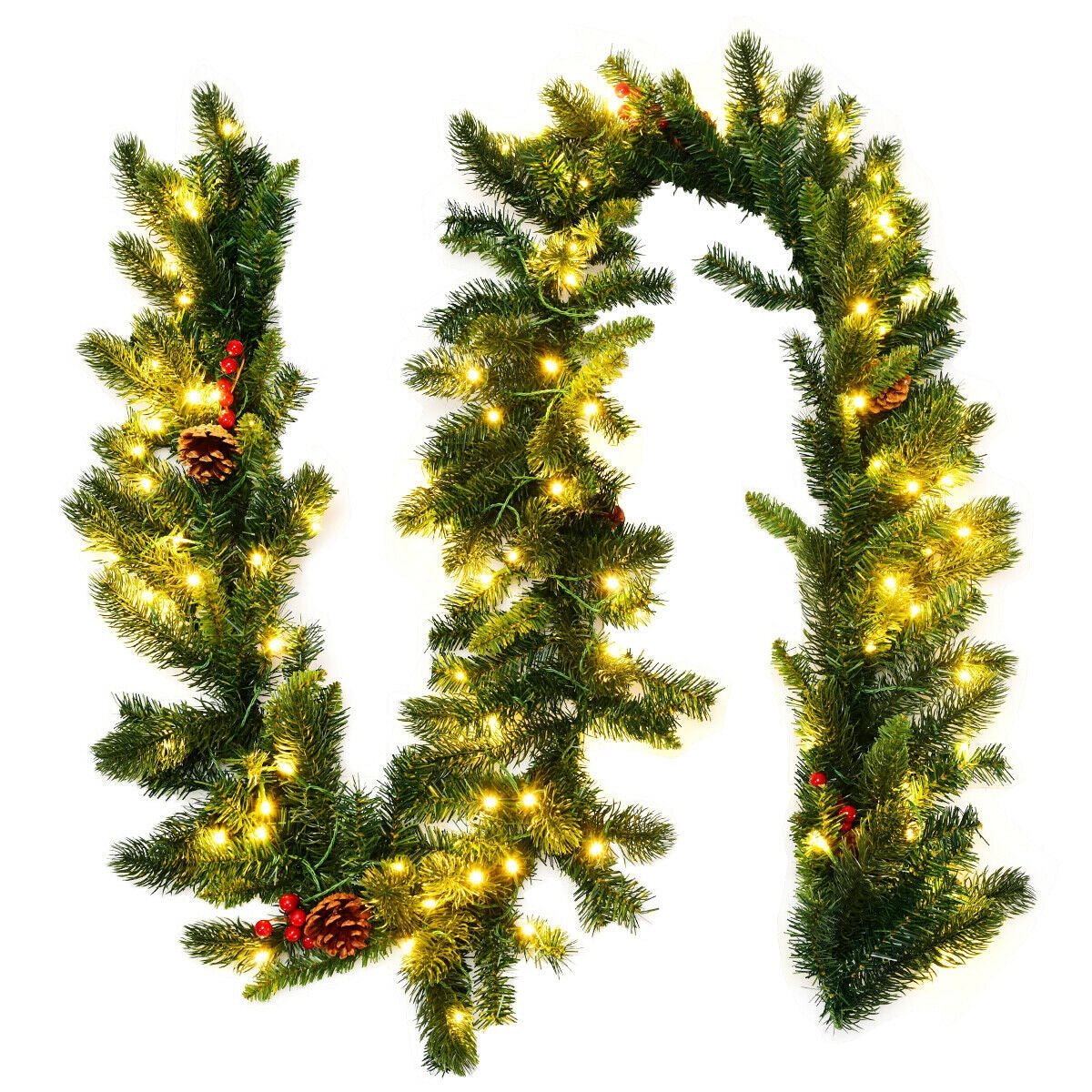9 Feet Pre-lit Artificial Christmas Garland Red Berries with LED, Green Christmas Decor & Accessories Green at Gallery Canada