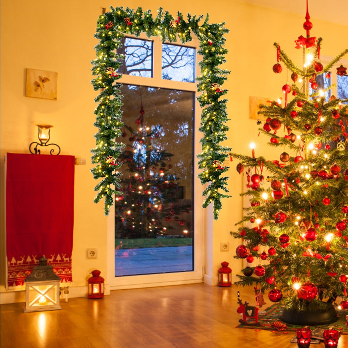 9 Feet Pre-lit Artificial Christmas Garland Red Berries with LED, Green Christmas Decor & Accessories at Gallery Canada