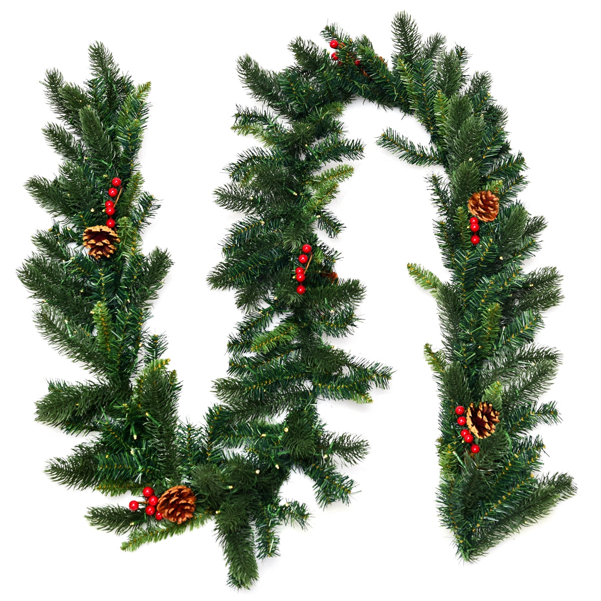 9 Feet Pre-lit Artificial Christmas Garland Red Berries with LED, Green Christmas Decor & Accessories at Gallery Canada
