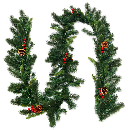 9 Feet Pre-lit Artificial Christmas Garland Red Berries with LED, Green Christmas Decor & Accessories at Gallery Canada