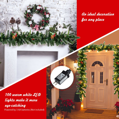 9 Feet Pre-lit Artificial Christmas Garland Red Berries with LED, Green Christmas Decor & Accessories at Gallery Canada