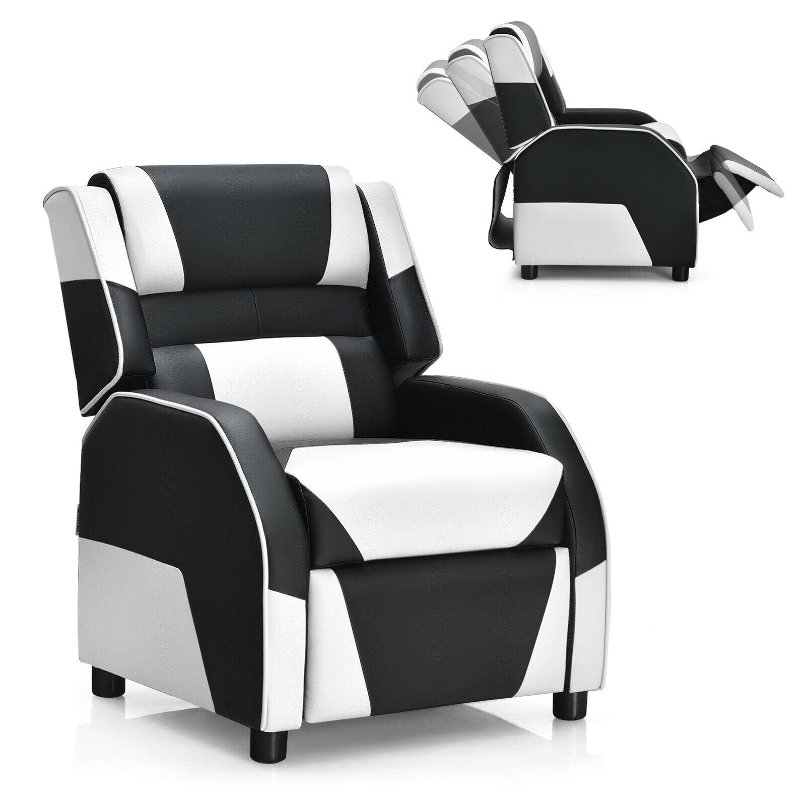 Kids Youth PU Leather Gaming Sofa Recliner with Headrest and Footrest, White Kids Chairs & Seating at Gallery Canada