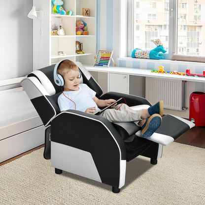 Kids Youth PU Leather Gaming Sofa Recliner with Headrest and Footrest, White Kids Chairs & Seating at Gallery Canada