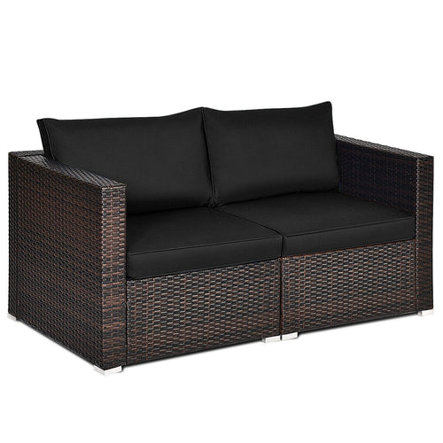 2 Pieces Patio Rattan Sectional Conversation Sofa Set, Black