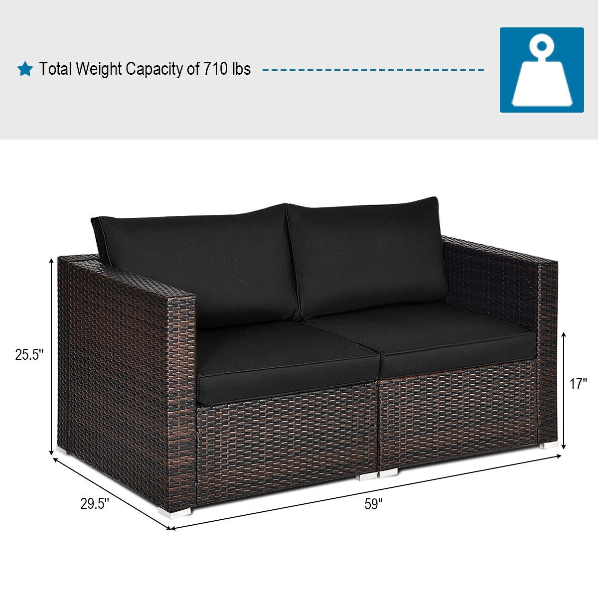 2 Pieces Patio Rattan Sectional Conversation Sofa Set, Black Outdoor Sectionals at Gallery Canada