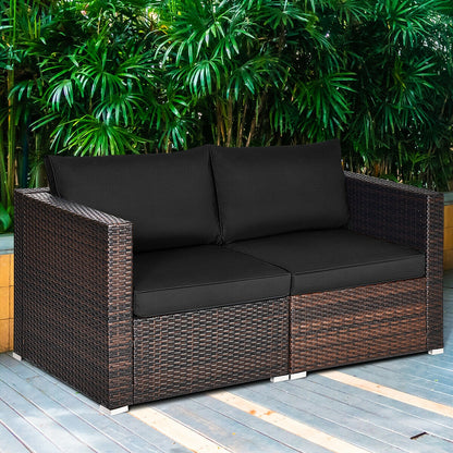 2 Pieces Patio Rattan Sectional Conversation Sofa Set, Black Outdoor Sectionals at Gallery Canada