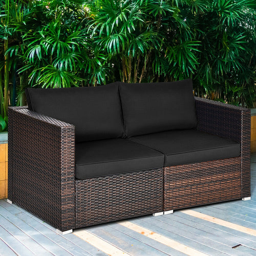 2 Pieces Patio Rattan Sectional Conversation Sofa Set, Black