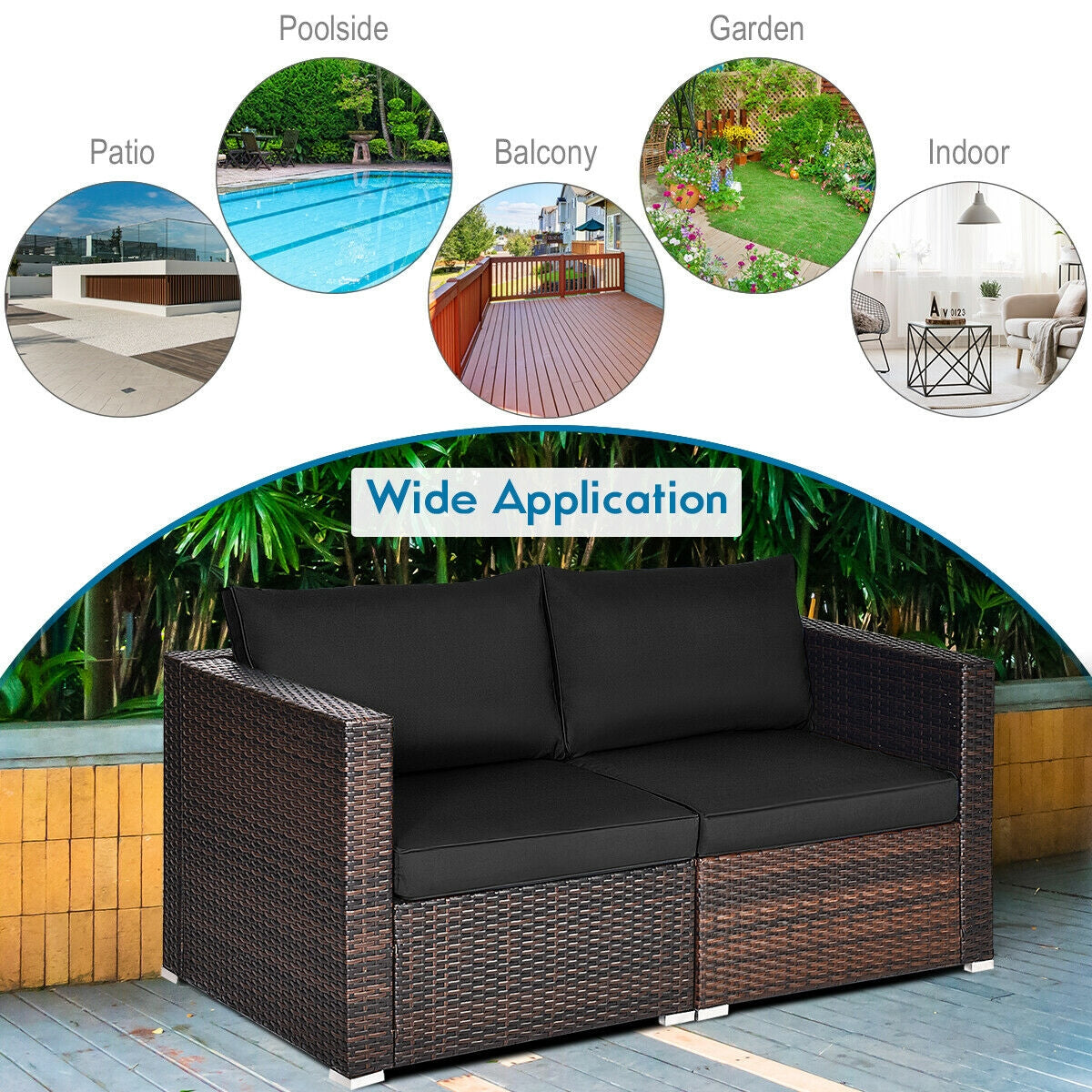 2 Pieces Patio Rattan Sectional Conversation Sofa Set, Black Outdoor Sectionals at Gallery Canada