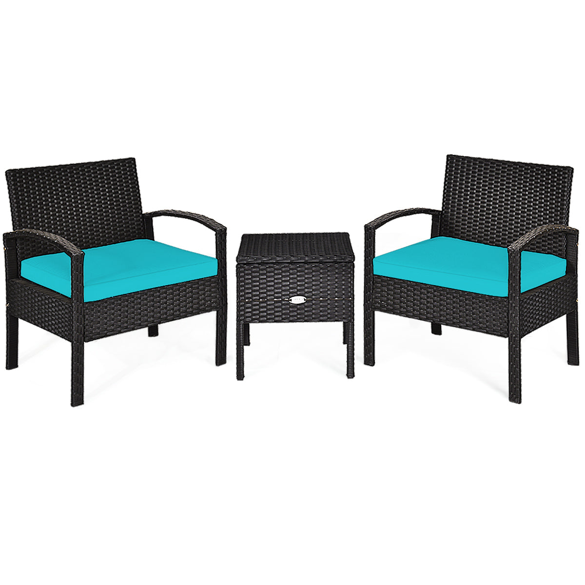 3-Piece PE Rattan Wicker Sofa Set, Washable Removable Cushion, Turquoise
