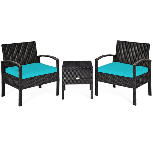 3-Piece PE Rattan Wicker Sofa Set, Washable Removable Cushion, Turquoise Patio Conversation Sets Turquoise at Gallery Canada