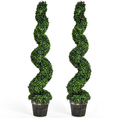 2 Pack 4 Feet Artificial Spiral Boxwood Topiary Indoor Outdoor Decor, Green Faux Plants Green at Gallery Canada