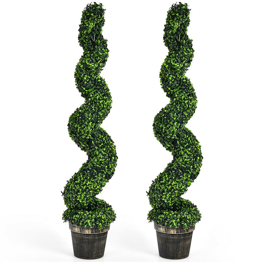 2 Pack 4 Feet Artificial Spiral Boxwood Topiary Indoor Outdoor Decor, Green Faux Plants Green at Gallery Canada