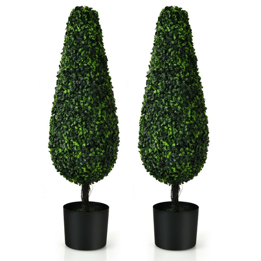 2 Pack 3 Feet Artificial Tower Tree, UV Resistant, Indoor Outdoor, Green Faux Plants Green at Gallery Canada