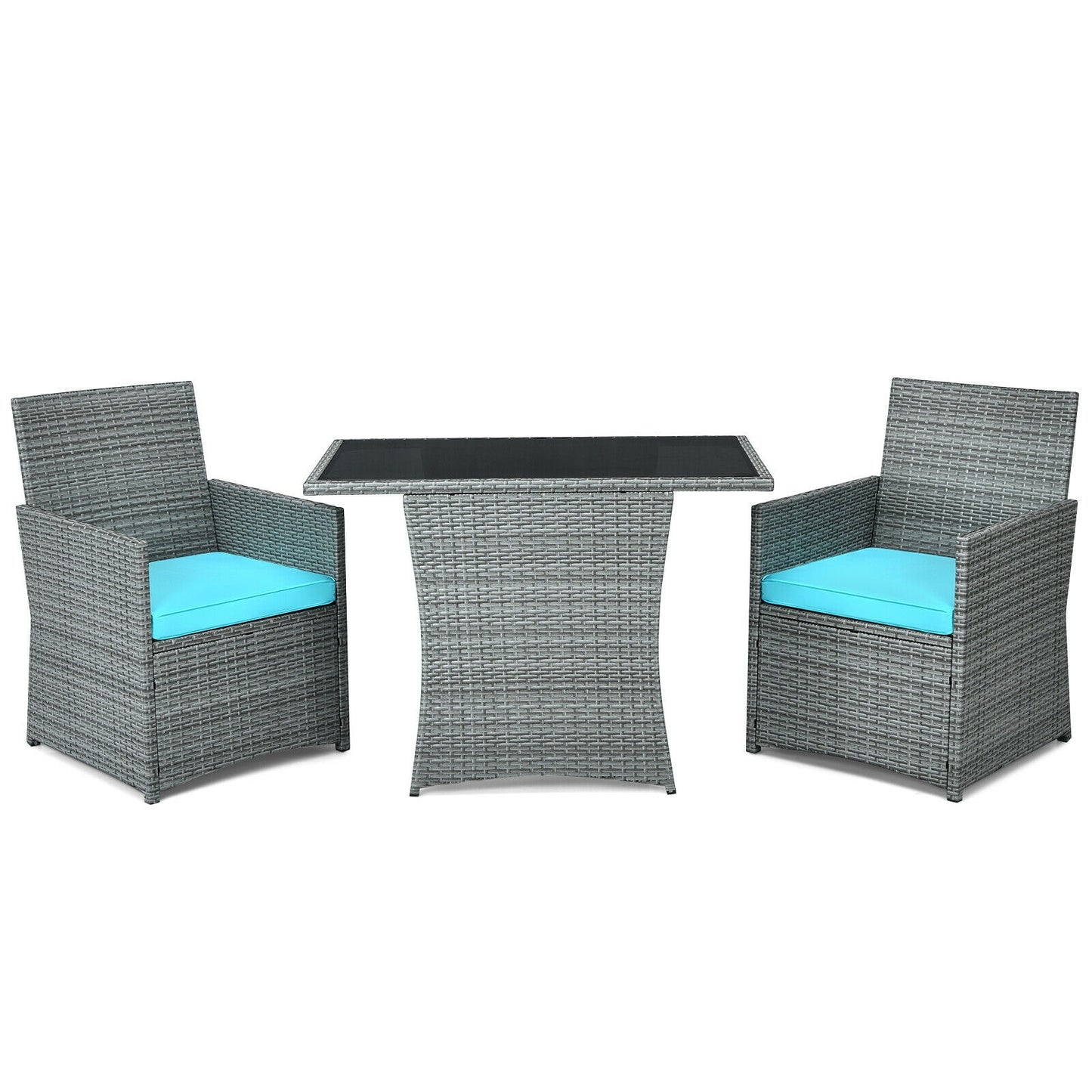 3 Pieces Patio Rattan Furniture Set with Cushioned Armrest Sofa, Turquoise Patio Conversation Sets at Gallery Canada