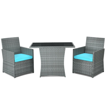 3 Pieces Patio Rattan Furniture Set with Cushioned Armrest Sofa, Turquoise Patio Conversation Sets at Gallery Canada