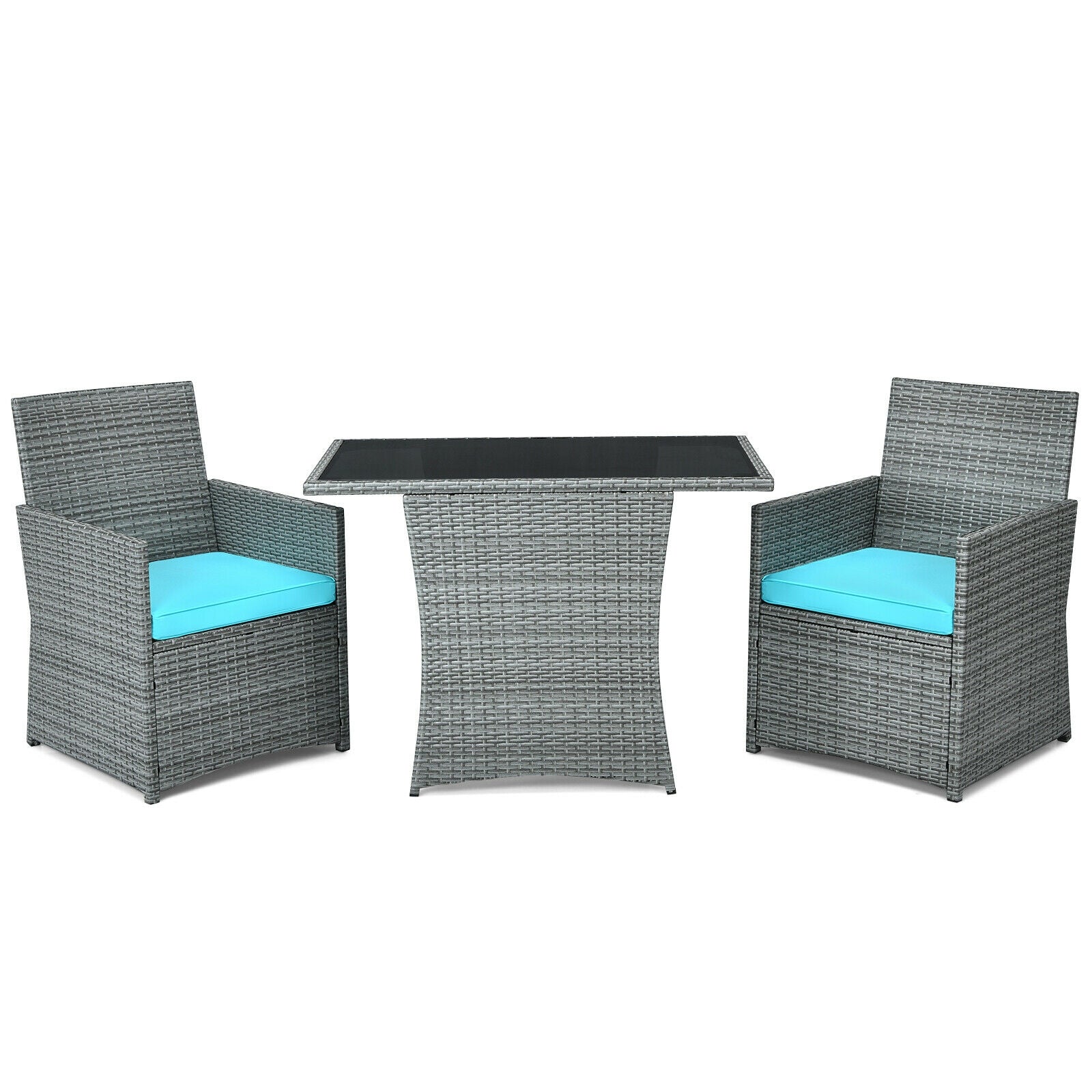 3 Piece Patio Rattan Furniture Set, Cushioned Armrest Sofa, Turquoise Patio Conversation Sets Turquoise at Gallery Canada