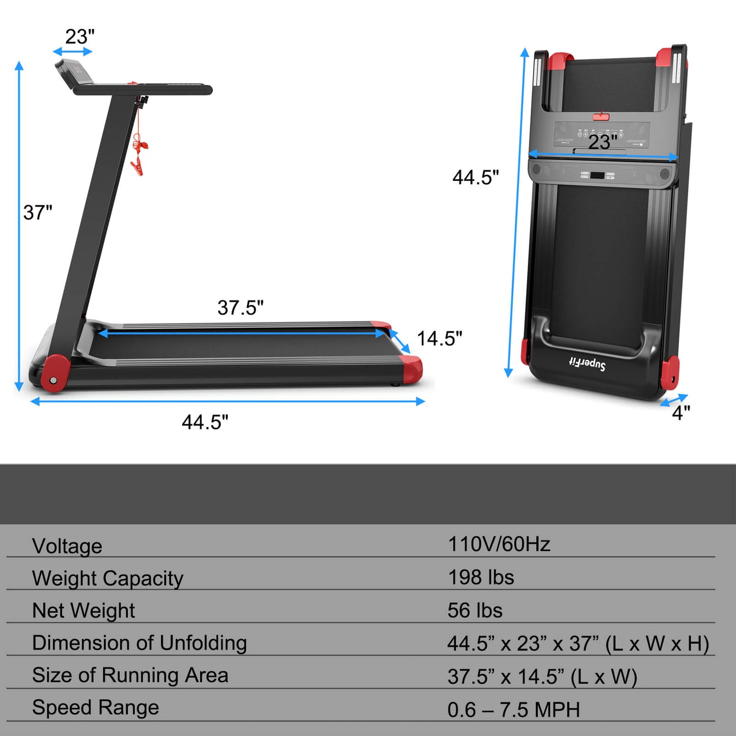 Folding Electric Compact Walking Treadmill with APP Control Speaker, Red Treadmills at Gallery Canada