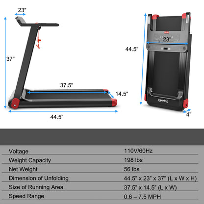 Folding Electric Compact Walking Treadmill with APP Control Speaker, Red Treadmills at Gallery Canada