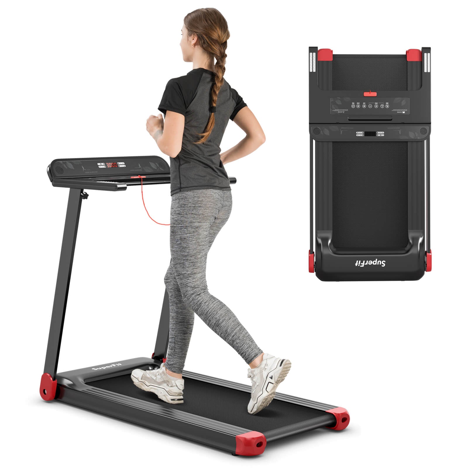 Folding Electric Compact Walking Treadmill with APP Control Speaker, Red Treadmills at Gallery Canada