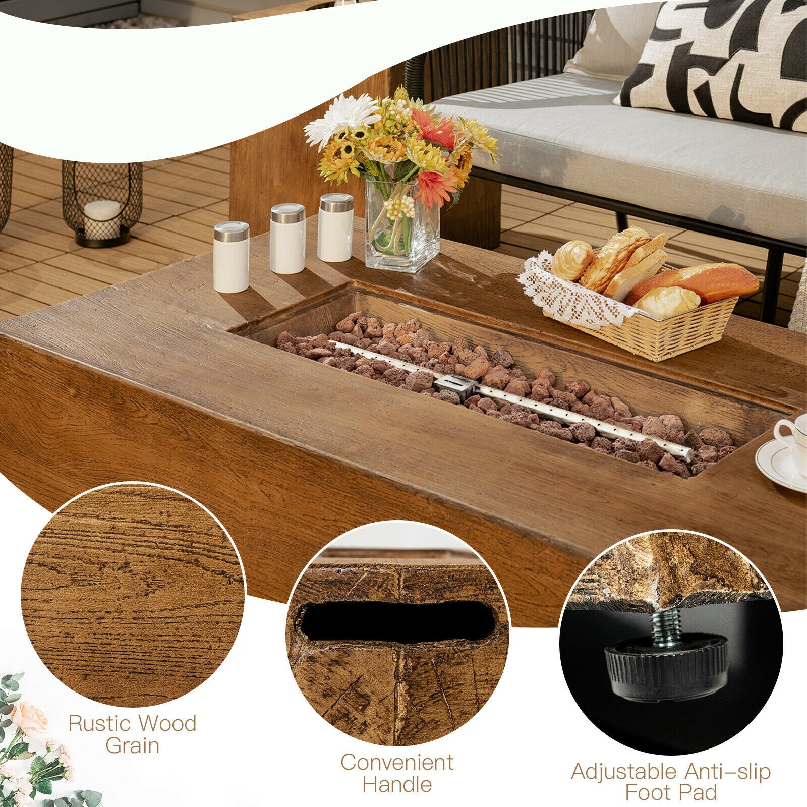 48 x 27Inch Outdoor Gas Fire Pit Table 50 000 BTU with Lava Rocks and Cover, Brown Fire Pits at Gallery Canada