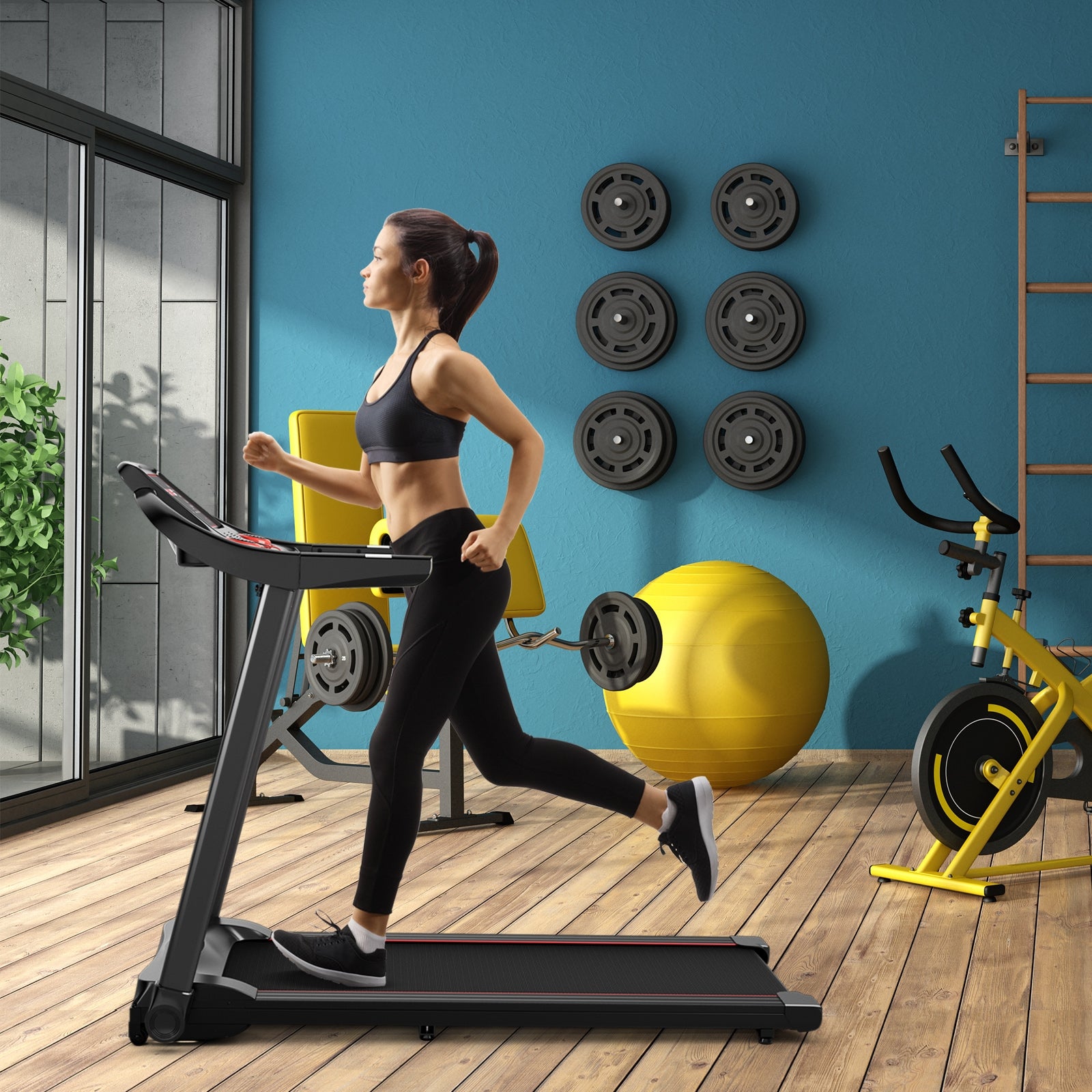 2.25HP Electric Running Machine Treadmill with Speaker and APP Control, Red Treadmills at Gallery Canada