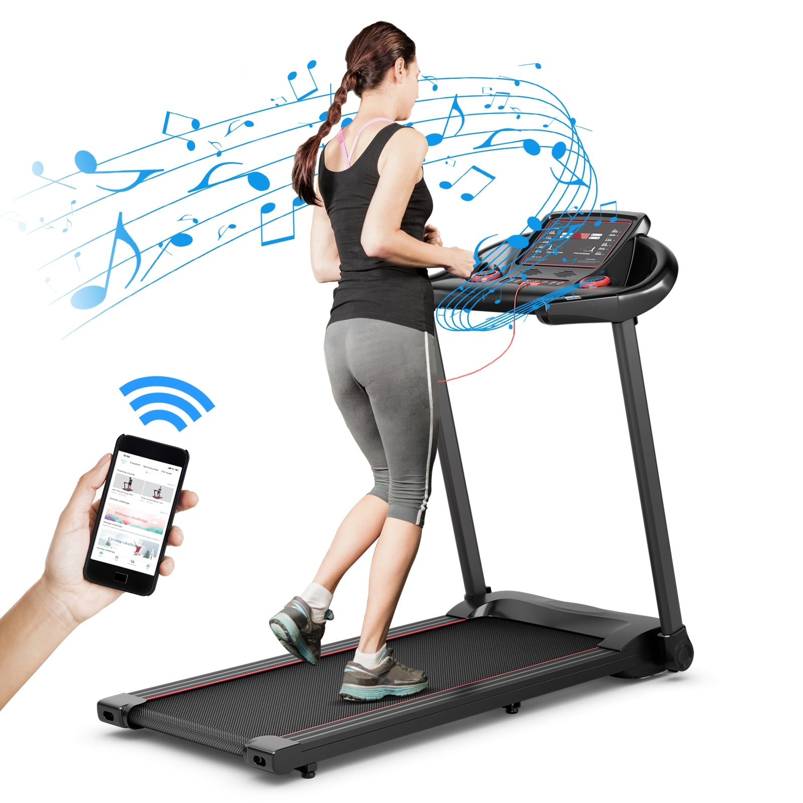 2.25HP Electric Running Machine Treadmill with Speaker and APP Control, Red Treadmills at Gallery Canada