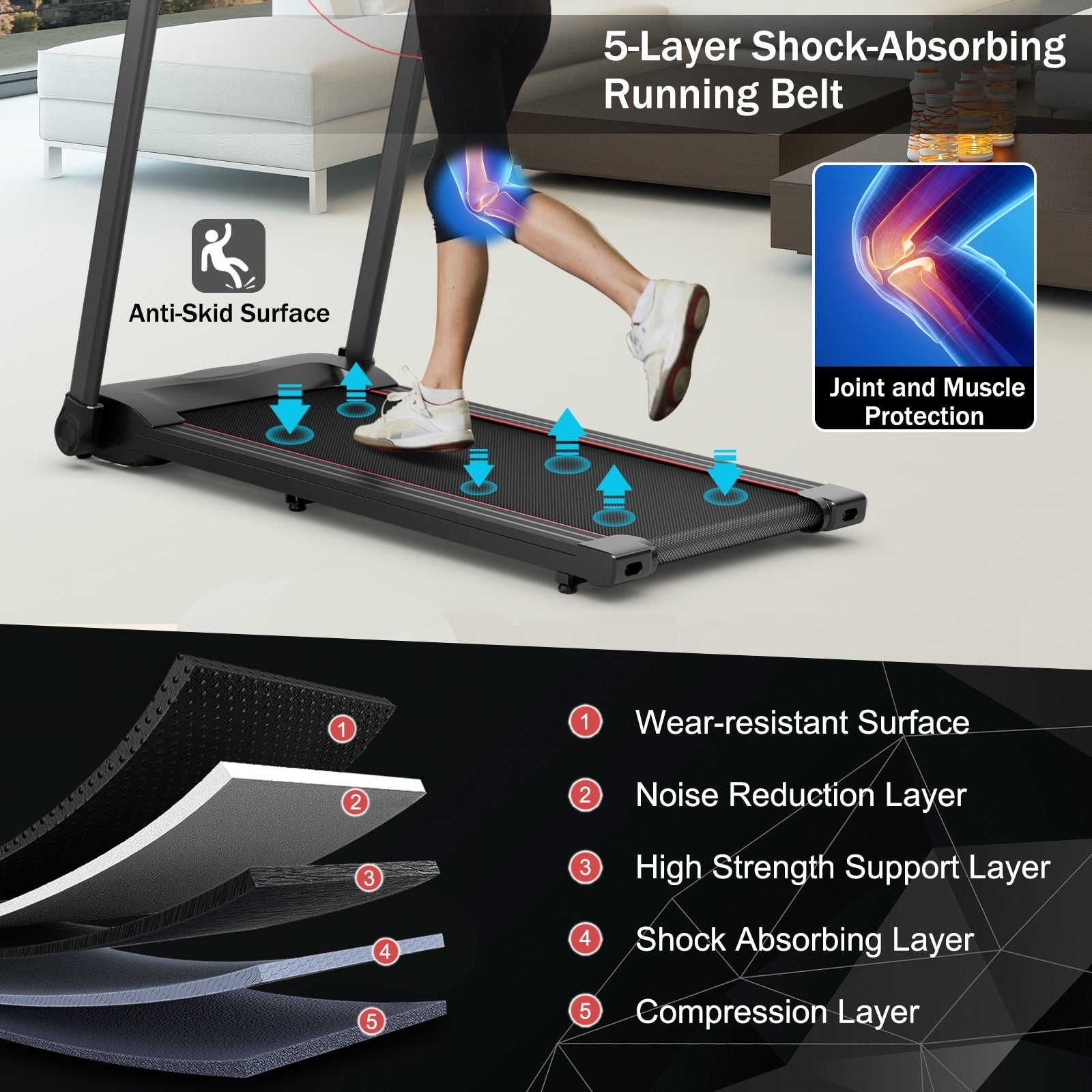 2.25HP Electric Running Machine Treadmill with Speaker and APP Control, Red Treadmills at Gallery Canada