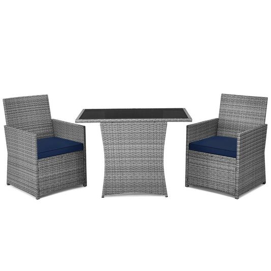 3-Piece Patio Rattan Furniture Set, Cushioned Armrest Sofa, Navy Patio Conversation Sets Navy at Gallery Canada