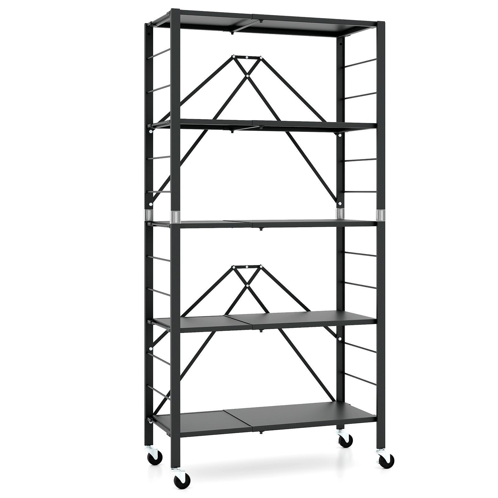 5-Tier Foldable Storage Shelf with Wheels, Black Sheds & Outdoor Storage at Gallery Canada