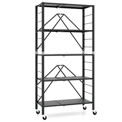 5-Tier Foldable Storage Shelf with Wheels, Black Sheds & Outdoor Storage at Gallery Canada