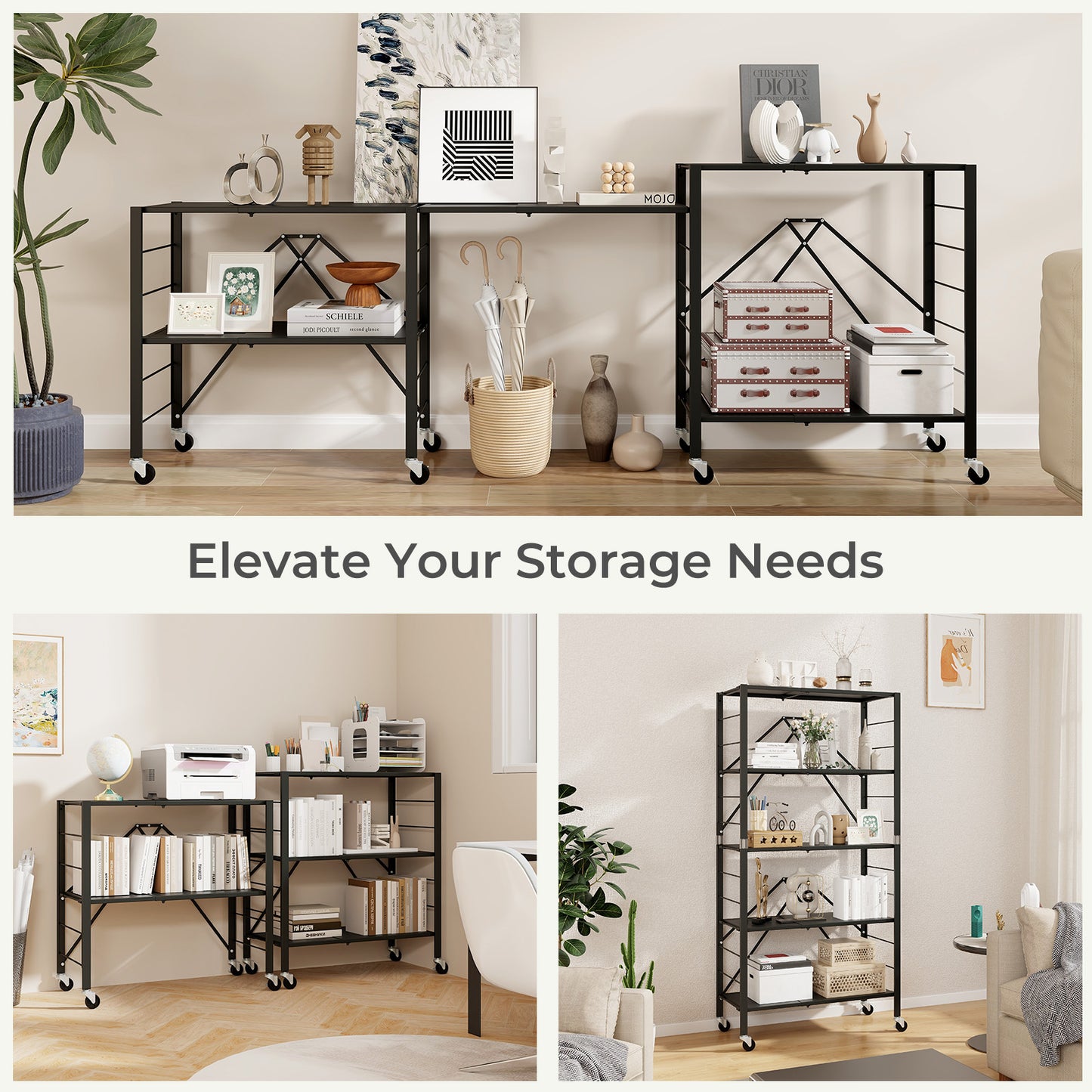 5-Tier Foldable Storage Shelf with Wheels, Black Sheds & Outdoor Storage at Gallery Canada