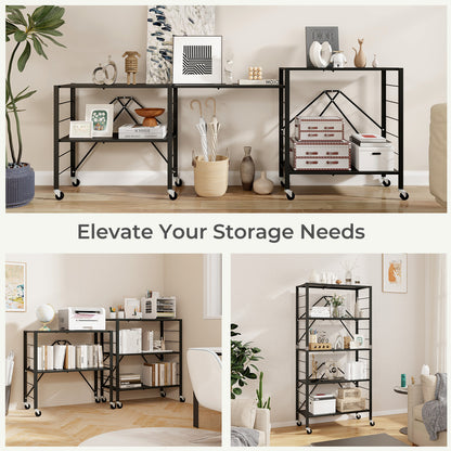 5-Tier Foldable Storage Shelf with Wheels, Black Sheds & Outdoor Storage at Gallery Canada