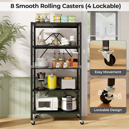 5-Tier Foldable Storage Shelf with Wheels, Black Sheds & Outdoor Storage at Gallery Canada