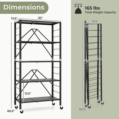 5-Tier Foldable Storage Shelf with Wheels, Black Sheds & Outdoor Storage at Gallery Canada