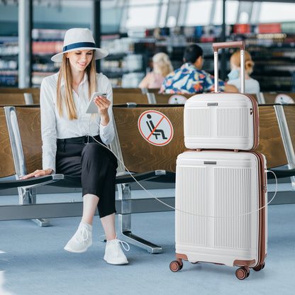 2-Piece Luggage Set 20 Inch Carry-on Suitcase and 14 Inch Cosmetic Case, White Camping at Gallery Canada