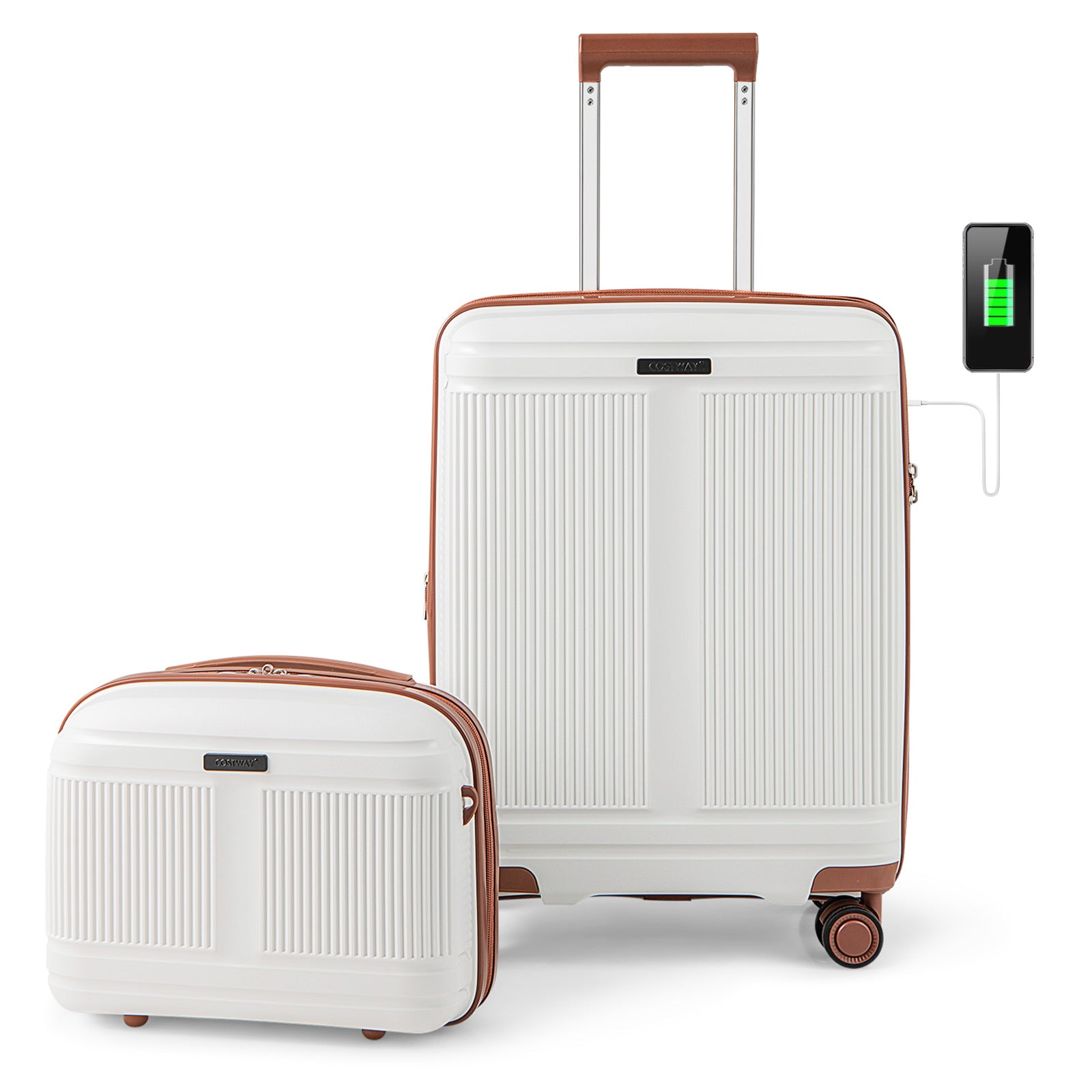 2-Piece Luggage Set 20 Inch Carry-on Suitcase and 14 Inch Cosmetic Case, White Camping at Gallery Canada