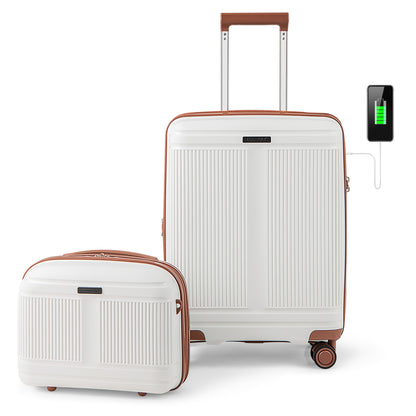 2-Piece Luggage Set 20 Inch Carry-on Suitcase and 14 Inch Cosmetic Case, White Camping at Gallery Canada