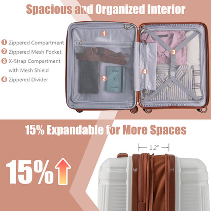 2-Piece Luggage Set 20 Inch Carry-on Suitcase and 14 Inch Cosmetic Case, White Camping at Gallery Canada