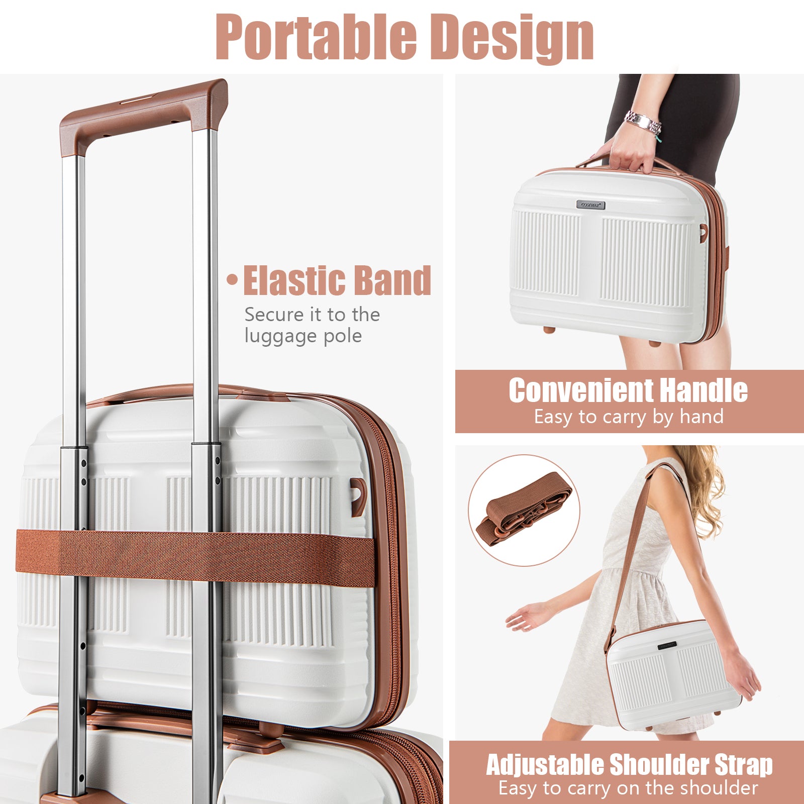 2-Piece Luggage Set 20 Inch Carry-on Suitcase and 14 Inch Cosmetic Case, White Camping at Gallery Canada