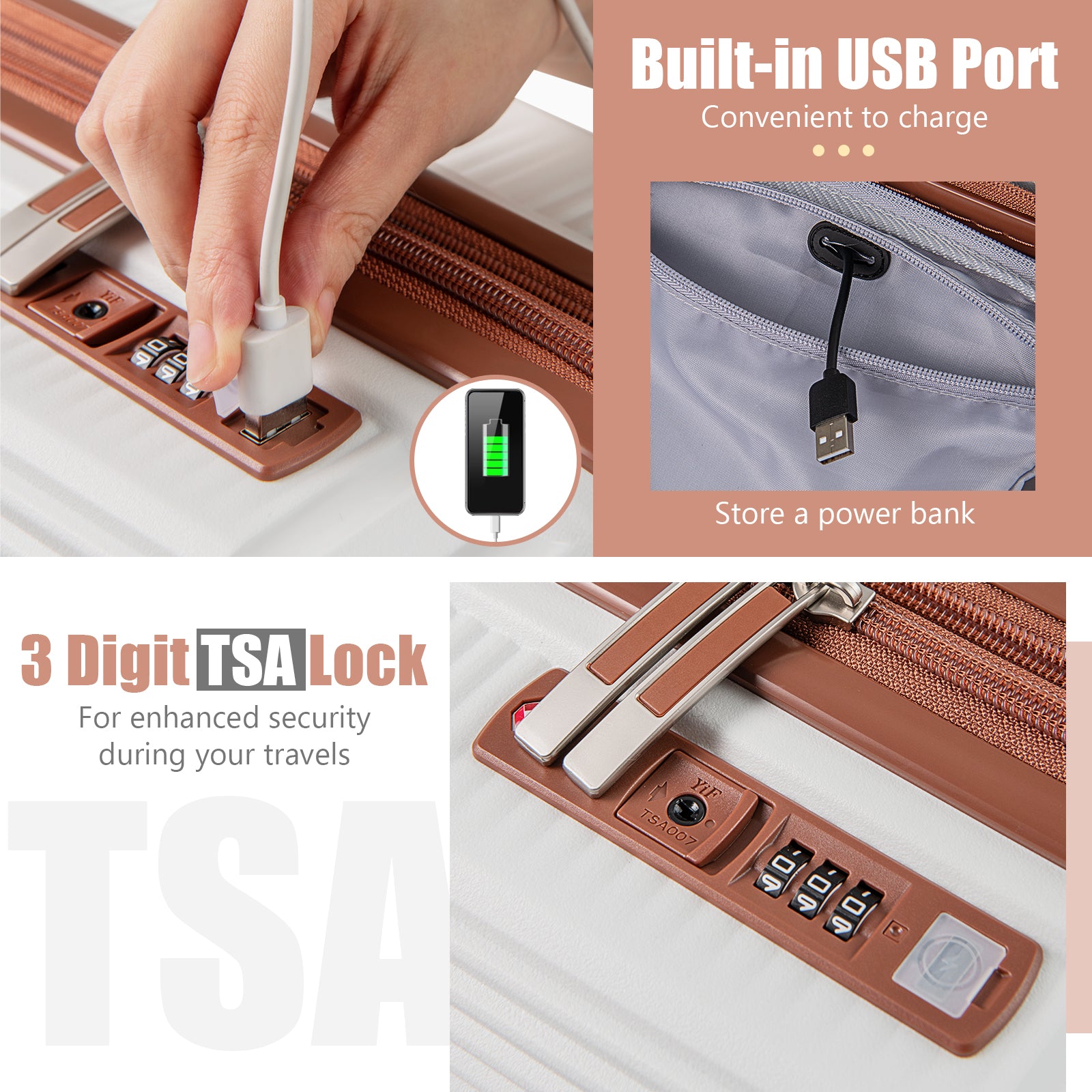 2-Piece Luggage Set 20 Inch Carry-on Suitcase and 14 Inch Cosmetic Case, White Camping at Gallery Canada